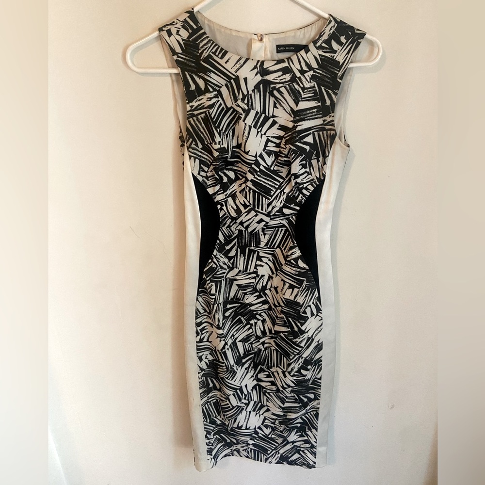 Karen Millen Black & White Brushstroke Bodycon Dress